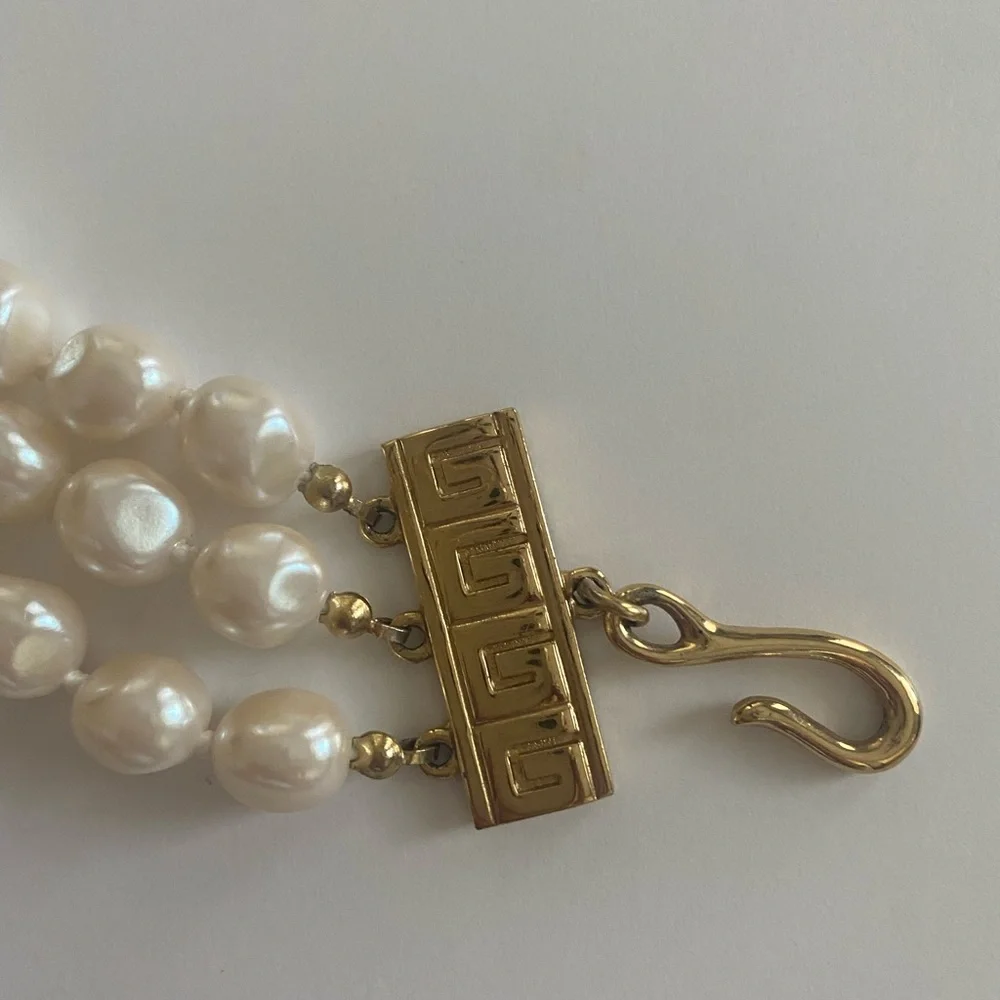 Givenchy Cream Pearl Triple-Strand Necklace with Gold Accents